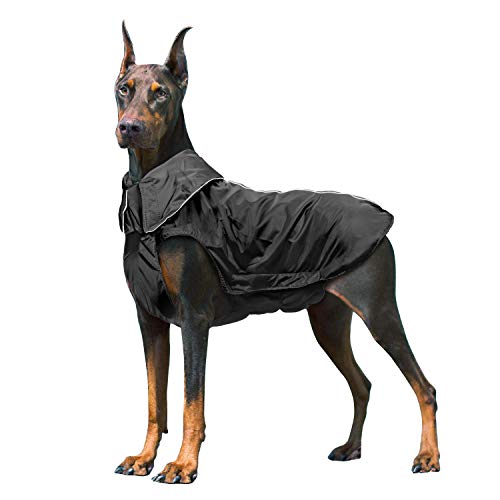 IREENUO Regenmantel Hunde, 100% Wasserdichter Hundemantel Regenjacke, mit Sicherheits Reflex Streifen, Geeignet für Outdoor-Bekleidung Mittlerer und Großer Hunde Schwarz-2XL
