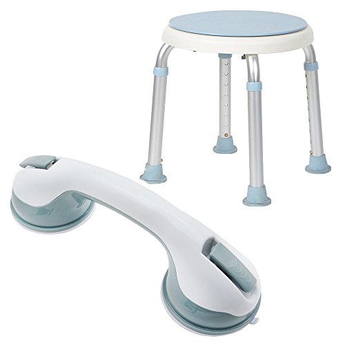 HENGMEI 360° Drehbarer Duschhocker Duschstuhl Badehocker+ Badewannengriff Haltegriff Saugnapf Haltegriffe Schwangere für ein Duschen und Baden