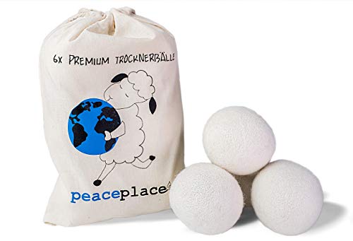 peaceplace 6x Umweltschonende Trocknerbälle Trocknerkugel aus Schafswolle - Der Ideale Ersatz für herkömmliche Tennisbälle für Trockner - Perfekt für Daunenjacken geeignet - Zeit- und kostensparend