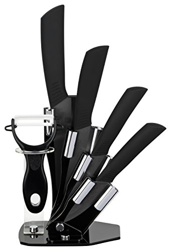 B.PRIME Keramikmesser-Set - 4 hochwertige Keramikmesser und ein Keramik-Sparschäler im exklusiven Messerblock - Scharf und beständig - Ermüdungsfreies hygienisches Arbeiten
