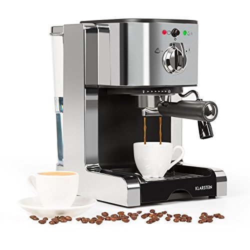 Klarstein Passionata 20 - Espressomaschine, Espresso-Automat, Kaffee-Maschine, 1350 Watt, 1,25 Liter, automatischer Druckablass, inkl. Milchschaum Düse für Zubereitung von Cappuccino, silber