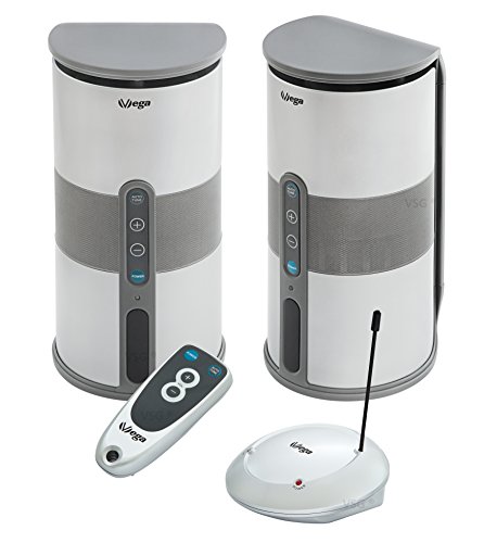 Funk-Lautsprecher Set mit klangvollen Sound inkl. Fernbedienung (echte 2x5W Sinus/100W PMPO/Plug&Play/IPX3/100m Reichweite) für drinnen & draußen / kabellos & Outdoor