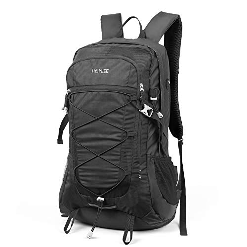 HOMIEE 45L Rucksack, Wasserdichter Wanderrucksack Trekkingrucksack Reiserucksack mit Reflexstreifen für Herren Damen, Ideal für Radfahren Reisen Klettern Outdoor Sport, Schwarz