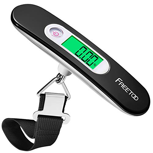 FREETOO Gepäckwaage tragbare Digitale Kofferwaage LCD-Anzeige mit Hintergrundbeleuchtung Tara-Funktion praktisch für Reisen/Familienleben bis 50KG (Schwarz)