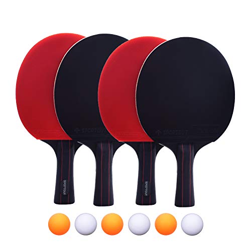 Easy-Room 4 Tischtennis-Schläger und 6 Tischtennis-Bälle, Premium Tischtennis-Set, 4 Tischtennisschläger, Ideal für 4 Spieler