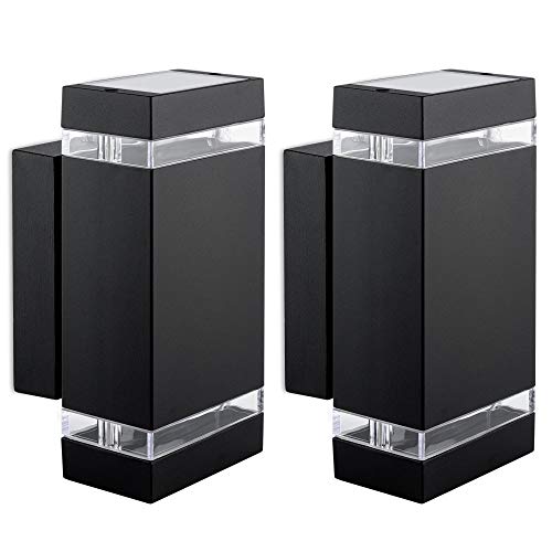 2 Stück LED Wandlampe Up & Down - inkl. 4x LED Leuchtmittel 5W 230V GU10 in warmweiß - Außenwandleuchte IP44 modern schwarz