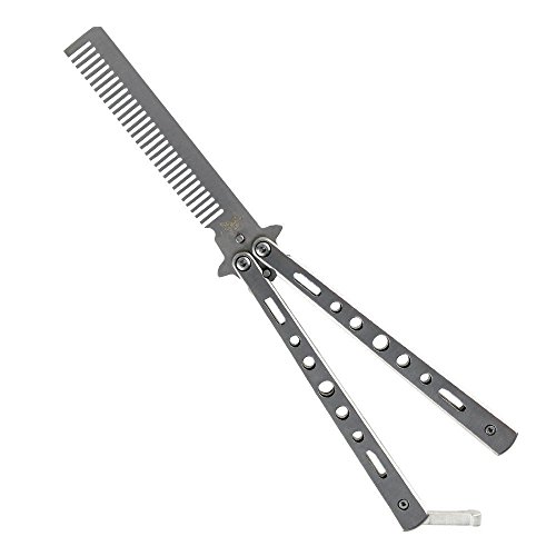 JJOnlineStore – Schmetterling Flick Trainingsmesser Kamm Edelstahl Praxis Training Sport Wandern Outdoor Indoor Klinge mit Sicherheit silber