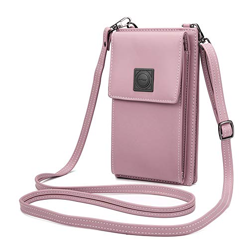 Damen PU-Leder Handytasche Geldbeutel, OURBAG Frauen Doppelschicht Universal Reißverschlüss Handytasche Rosa