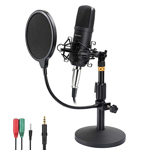 Kondensator Mikrofon, MANLI großmembran kondensator mikrofon omnidirectional kondensator Aufnehmen mikrofone set mit verstellbar Halterung Schwingungsdämpfer kit für Podcast Studio Musik