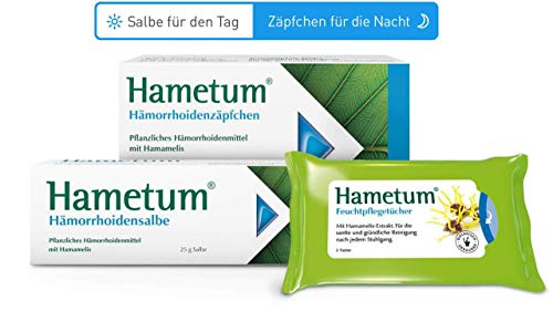Sparset Hametum Hämorrhoiden Salbe 25 g + 10 Zäpfchen + gratis Feuchttücher 1 Set