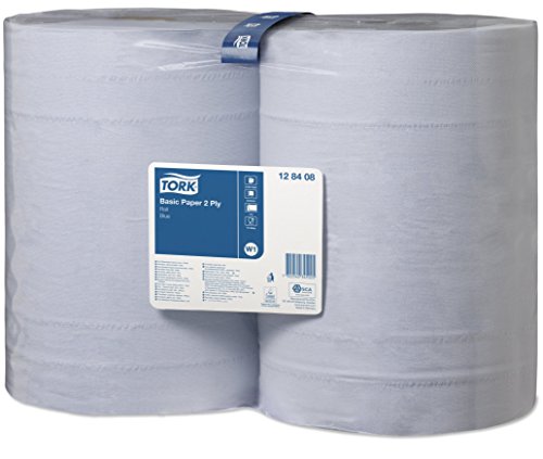 Tork 128408 Standard Papierwischtücher für W1 Bodenständer- und Wandhalter-System / Saugfähige, 2-lagige Putzrollen in Blau / Universal Qualität / 2 x 340 m