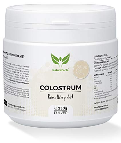 NaturaForte Colostrum-Pulver 250g, Natürliche Erstmilch, Immunoglobulin G, Reich an essentielle Aminosäuren, Vitamine, Mineralstoffe, Unterstützung Immunsystem, Magen-Darm, Hergestellt in Deutschland