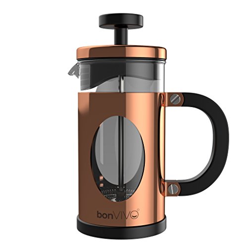 bonVIVO GAZETARO I Design-Kaffeebereiter Und French Press Coffee Maker In Kupfer-Optik, Kaffee-Kanne Aus Glas Mit Edelstahl-Rahmen, Kaffee-Presse Mit Edelstahl-Filter, klein, 0,35l / 350ml (3 Tassen)