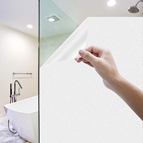 Milchglasfolie Selbstklebend Fenster, Homegoo Fensterfolie Selbsthaftend Blickdicht Statisch Haftende Undurchsichtige Fensterfolie für das Badezimmer zu Hause, Büro 90 x 200 cm (35.4 x78.7 Zoll), Weiß