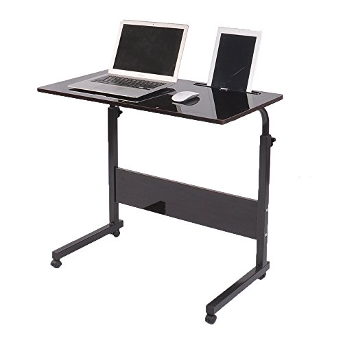 soges Computertisch Laptoptisch höhenverstellbar PC-Tisch mit Rollen, Oberfläche mit Einschnitt als Ständer für iPad Tablete Mobilphone 80CM*40CM,05#3-80BK