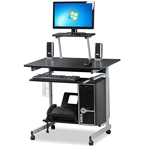 Yaheetech Schreibtisch mit CD Regal Computertisch schwarz PC Tisch mit 4 Rollen 80 x 60 x 100 cm