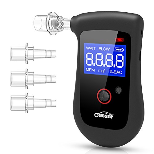 Oasser Alkoholtester Tragbares Alkohol-Atemtestgerät mit 4 Mundstücken LCD-Bildschirm-Halbleitersensor MEHRWEG