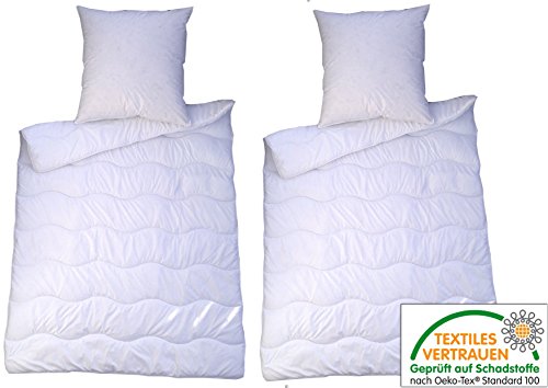 4 teilig Premium Bettenset weiss Allergiker Steppbett Steppbettdecke Bettwäsche Bettdecke 2x 135x200 cm & Kopfkissen 2x 80x80 cm Bezug 100% Polyester Füllung: Klimafaser (4 teilig)