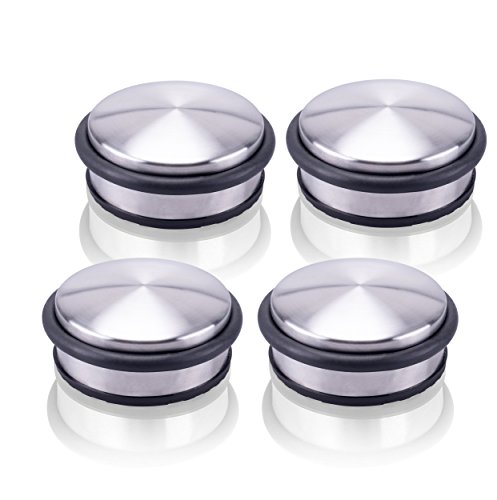 Danto 4er Set Türstopper aus Edelstahl, Ø 10 x 4 cm, gummiert für jeden Untergrund, mit Gummi-Ring, extra schwere Ausführung, ca. 1,2 kg