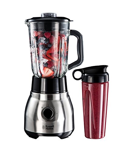 Russell Hobbs 23821-56 Steel 2-in-1 Glas-Standmixer / Elektrischer Stand Mixer & Smoothie Maker in Einem (600 Watt, max. 22, 400 U/min, 0,8 PS-Motor) inklusive 1 x Glasbehälter & 1 x Kunststoff-Becher / Kabelgebunden