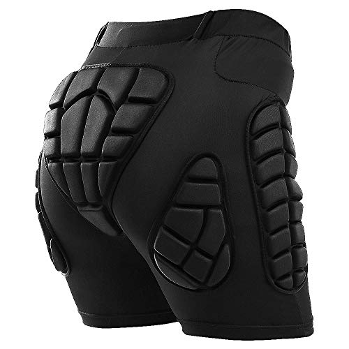 TOMSHOO Protektoren Hose Damen und Herren, 3D Gepolsterte Unterwäsche Snowboard Shorts Widerstand Atmungsaktive Hüftpolster Hose Schwarz für Skifahren Eislaufen