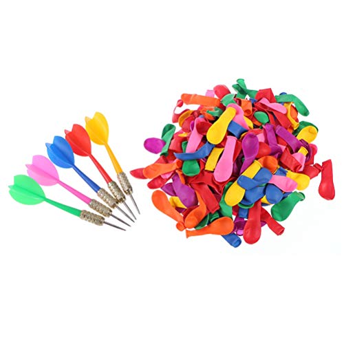STOBOK 10 Stücke Kunststoff Dartpfeile Metallspitze und 500 Stücke Latex Ballon Dartspiel für Kinderparty