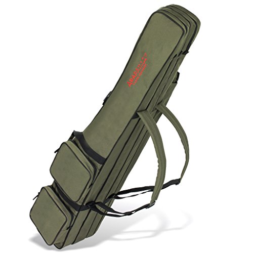 Allround Rutentasche Angeln Tasche mit 3 Innenfächern für Angelruten, Kescher und Rutenhalter - 190 cm - Oliv