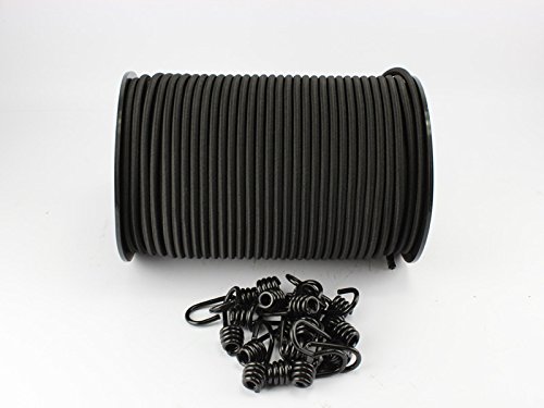 8mm Expanderseil schwarz 20m + 10 Spiralhaken Gummiseil Planenseil Haken Seil