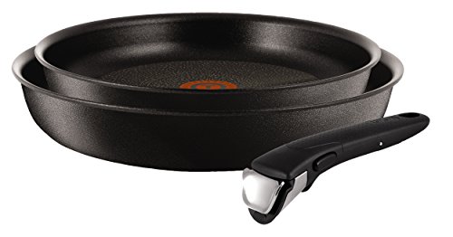 Tefal L65091 Ingenio Expertise Pfannen-Set, 22 + 26 cm, inklusive Griff, induktionsgeeignet, antihaftversiegelt, schwarz