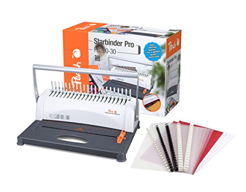 Peach PB200-30 Plastikbindegerät | Star Binder Pro - DIN-A4 |bindet 350 Blatt |max. 38 mm Binderücken | 12 Blatt Stanzkapazität | inkl. 15-teiligem Starterset