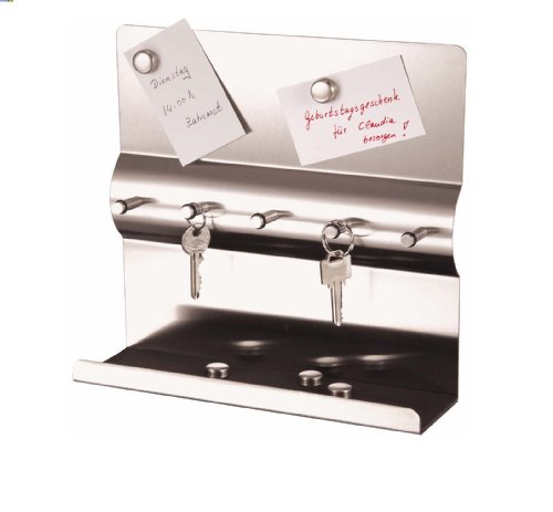 Edelstahl Schlüsselbrett mit Magnetwand + Magnete Schlüsselleiste mit Magnettafel Schlüssel-und Memoboar Schlüsselbrett 24 x 24 x 7 cm (Edelstahl)