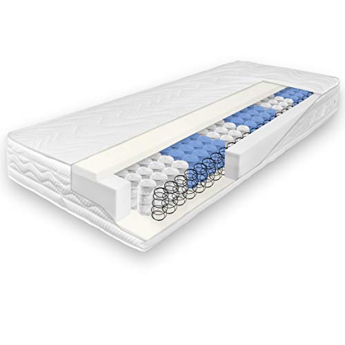 verapur Ortho Plus Taschenfederkernmatratze 90 x 200 cm, Härtegrad H3 (81-100 kg), 7 Zonen, Atmungsaktiv, ÖKO-TEX, Made in Germany