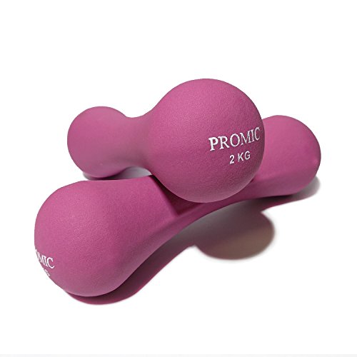 PROMIC 2er Set Neopren Hanteln Set, 0,5-5 KG Knochenhanteln, Gewichtehanteln für Damen und Herren, Gymnastikhanteln Set für Krafttraing, 2 x 2kg - Dunkelrosa