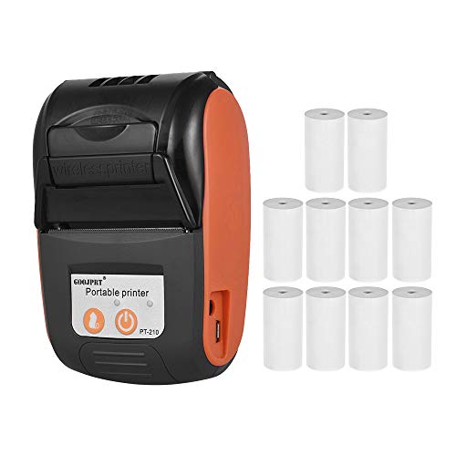 Aibecy GOOJPRT PT-210 Thermodrucker, tragbar, 58 mm, für Einzelhandelsgeschäften, Restaurants, Fabriken, Logistik, 10 Papierrollen Orange with 10 Paper Rolls