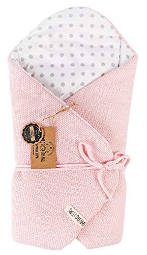 SweetDreams Baby Einschlagdecke, Schlafsack, Wickeldecke für Neugeborene und Kleinkinder, Baumwolle 0-12 Monate, super weich, 75 x 75 cm (1024) (Rosa/Dots)