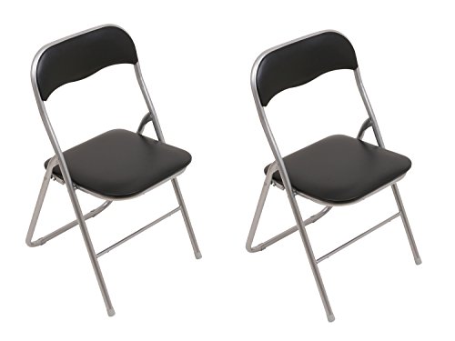 Set: 2x Klappstühle mit Metallrahmen und Kunstlederbezug, silber-schwarz
