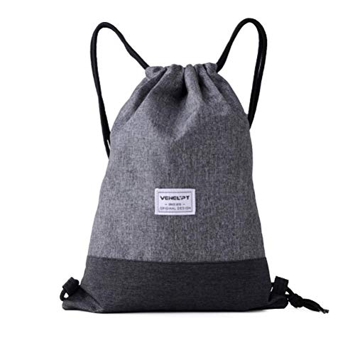 Bwiv Turnbeutel Mit Reißverschluß Innentasche Sportbeutel Wasserdicht Hipster Gymbag Gym Beutel Gefüttert Rucksack Mit Verstellbar Tunnelzug Sport Tüte Gym Sack für Damen und Herren Hellgrau