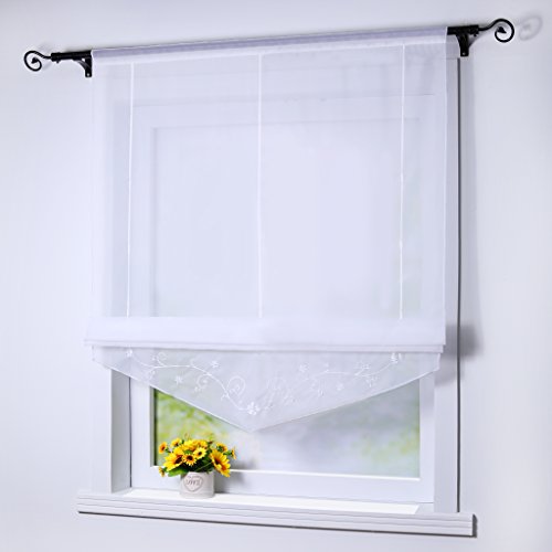Joyswahl Raffrollo Voile Transparentes Bändchenrollo Lisa mit Tunnelzug Stickerei Gardine BxH 80x140cm Weiß 1er Pack