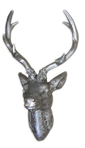 Hirschgeweih Hirschkopf Geweih 10-Ender in Silber, Metall-Optik 51 x 60 cm, Figur Skulptur Deko