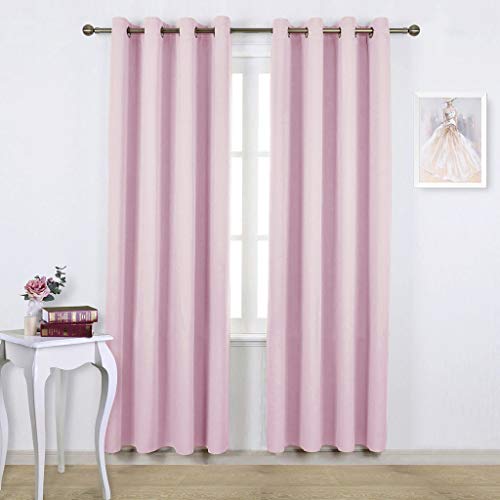 PONY DANCE Kinderzimmer Gardinen Babyrosa - Licht Blockieren Vorhang Kinder/Mädchen Schlafzimmer Dekoschals Gardine Verdunkelung Ösenvorhang, 2 Stücke 240 cm x 132 cm (H x B)