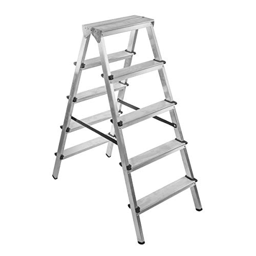 BRIKS Aluminium Leiter BR2050, Stehleiter Zweiseitig 2x5, belastbar bis 150 kg, Silber