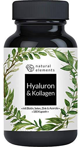 Hyaluronsäure Kollagen Komplex - Einführungspreis - 180 Kapseln - Angereichert mit Biotin, Selen, Zink, Vitamin C aus Acerola & Bambusextrakt - Hergestellt in Deutschland