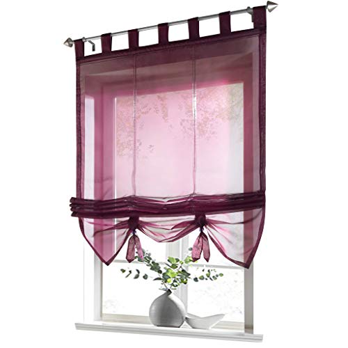 ESLIR Raffrollo mit Schlaufen Gardinen Küche Raffgardinen Transparent Schlaufenrollo Vorhänge Modern Voile Beere BxH 140x155cm 1 Stück