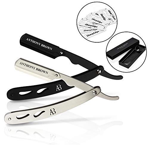 Anthony Brown Rasiermesser in Schwarz oder Silber - inkl. Etui und scharfen Wechselklingen - aus rostfreiem Edelstahl - für eine präzise Nassrasur