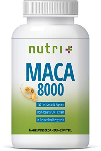 MACA 8000 hochdosiert - 180 Kapseln - Original 20:1 Extrakt aus Wurzel-Pulver - ohne Magnesiumstearat - für Männer und Frauen - vegan - Premiumqualität in Deutschland hergestellt