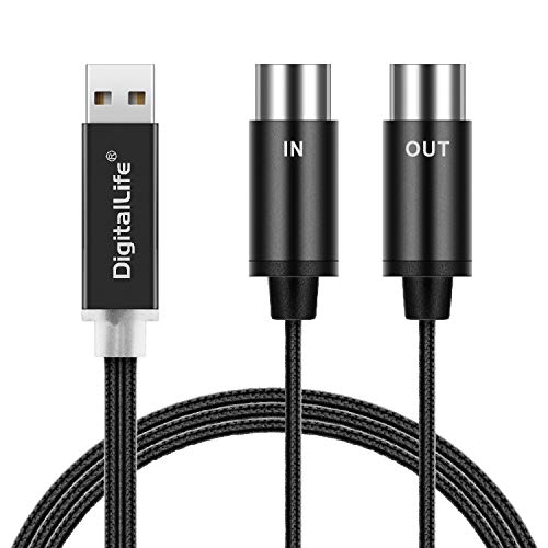 MIDI zu USB Kabel - DigitalLife USB to MIDI Interface Kabel für MIDI Keyboard/Controller/E Piano an PC/Mac - MIDI auf USB Kabel Konverter - MIDI Kabel
