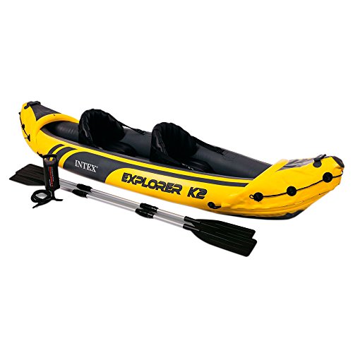 Intex Schlauchboot Aufblasbares Kajak Boot Explorer K2 Phthalates Free Inkl. 84 Paddel und Luftpumpe, 312 X 91 X 51 cm