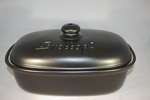 Töpferei Seifert Brottopf Schwarz Matt | Brotkasten | Brotbox | Brotdose | Brotbehälter | Steinzeug | LxBxH: 30x21x16 cm