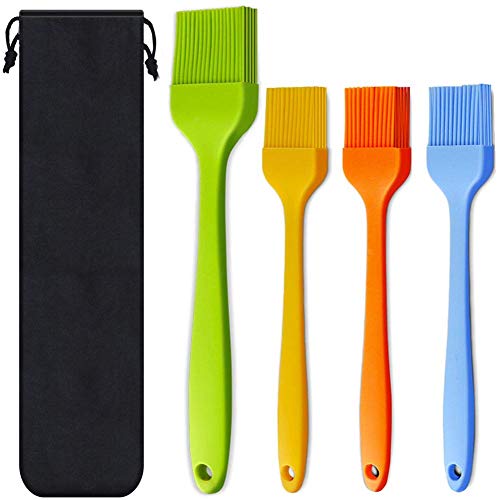 wavraging Backpinsel Silikon Hitzebeständig Verbreitung Öl Soße Butter Marinaden für BBQ Grill Barbecue Backküche Kochen,Silikonpinsel Desserts Kuchen Fleisch,Spülmaschine Sicher,4-Teiliges Set