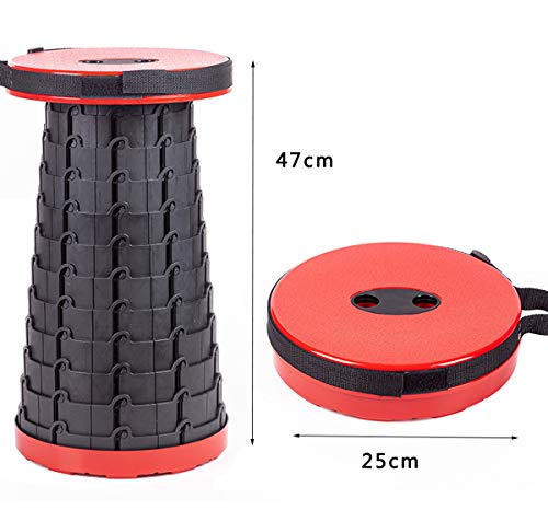 Zooma Campinghocker, Tragbarer Teleskop-Klapphocker, Tragbarer Outdoor Fauler Stool, für Camping, Outdoor, Nehmen Sie die U-Bahn, Angeln (Rot, Eine Größe)